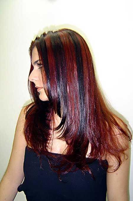 cabelos vermelhos com mechas cabelos longos