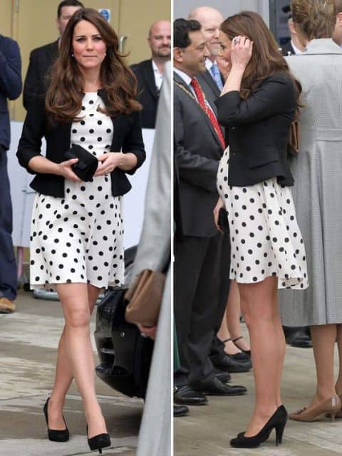 Kate Middleton com vertido poá.