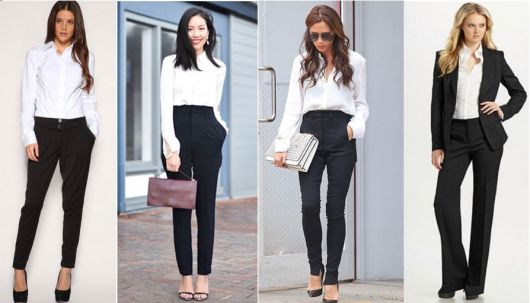 calça preta e blusa branca feminina
