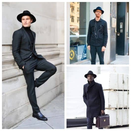 Já deu para perceber que o chapéu preto masculino fica ótimo com peças em cor preta, não é?