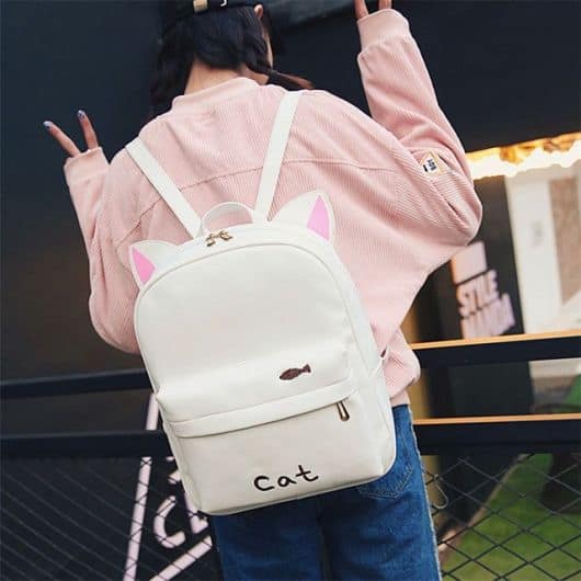 Mochila Feminina Gatinho Orelhas Mais Estojo De Brinde Cat