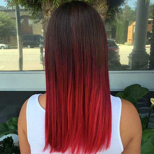Ombré hair vermelho cereja em cabelo liso