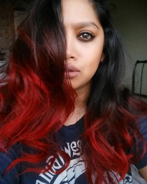 Ombré hair vermelho cereja em cabelo longo