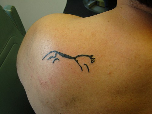 Pequenos traços nessa tattoo de cavalo no ombro