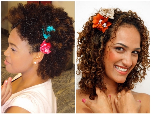 Penteados para Cabelos Cacheados Curtos: Para debutante com flores