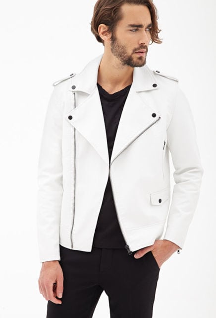 jaqueta branca de couro masculina