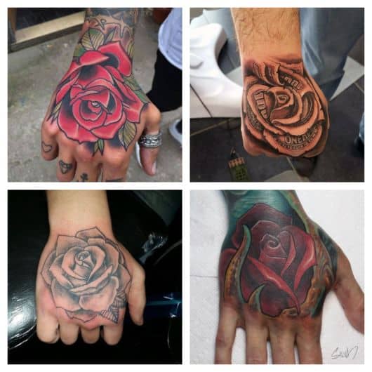 Lindas tatuagens de rosa na mão para todos os estilos