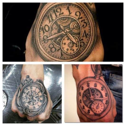 tatuagem na mão de relógio