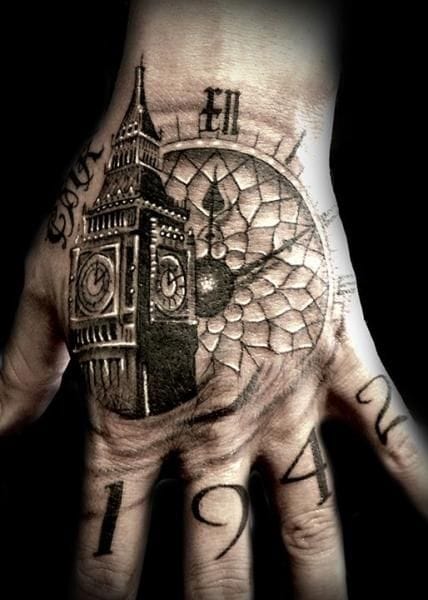 tatuagem na mão masculina de relógio