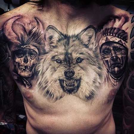 tatuagem realista de lobo
