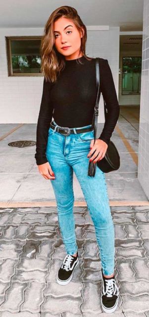 look calça jeans cintura alta