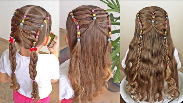 Penteado infantil com liga de silicone cabelo curto 