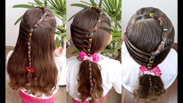 Penteado infantil com liga de silicone cabelo curto 