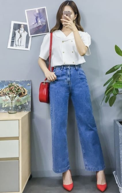 estilo coreano com calça jeans
