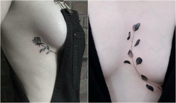 Flores delicadas tatuadas embaixo dos seios