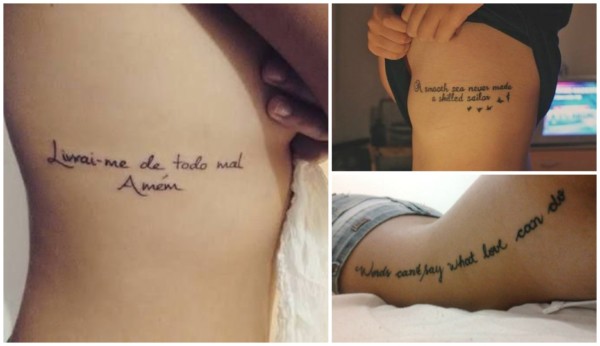 Tatuagem de frases na costela