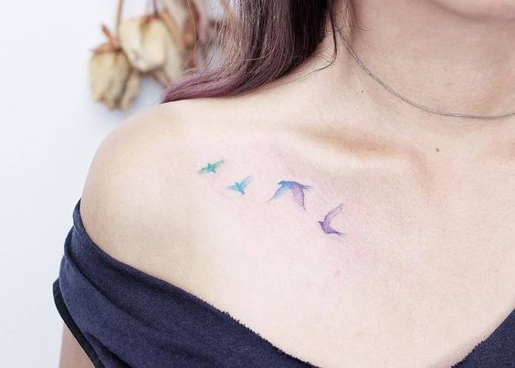 tatuagem colorida de pássaros