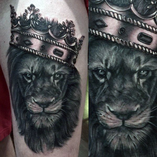 tatuagem na coxa masculina leão preto
