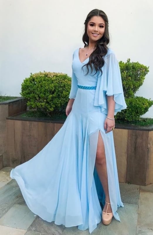 vestido para madrinha de casamento azul claro