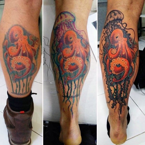tatuagem de polvo na perna colorida