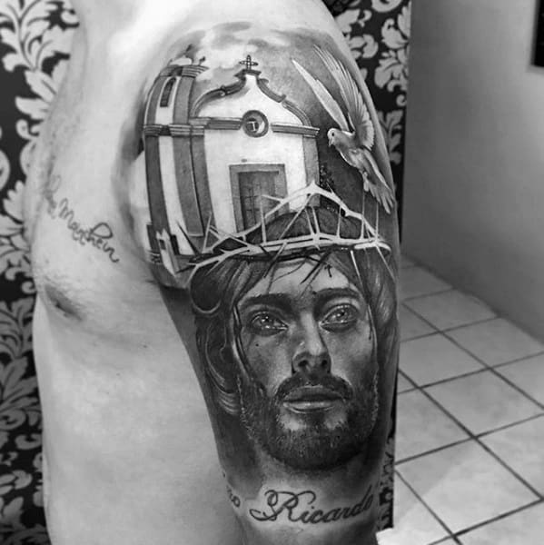 tatuagem realista 3D de Jesus