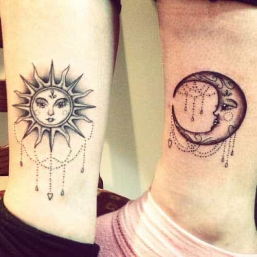 Desenho diferente de sol e lua para tatuar amigas