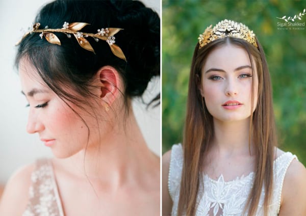 Dois modelos de coroas douradas de noiva