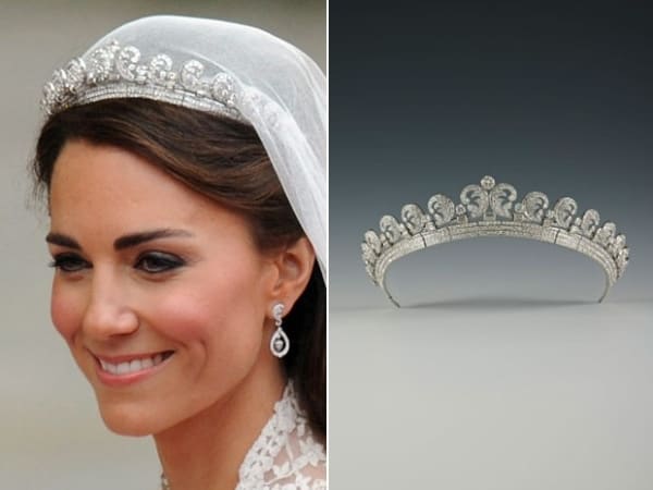 Kate Middleton com coroa luxuosa de prata