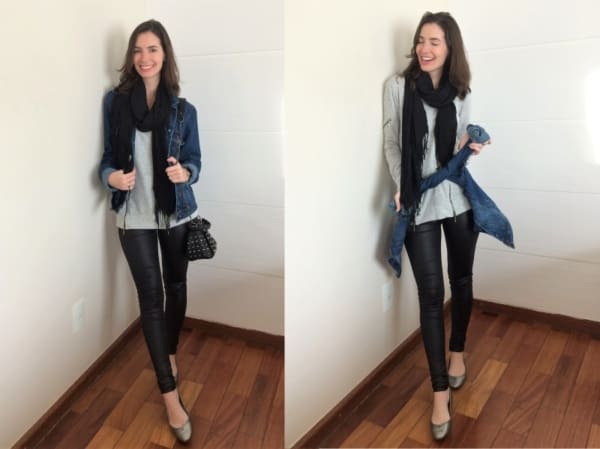 Look despojado com calça skinny preta de couro