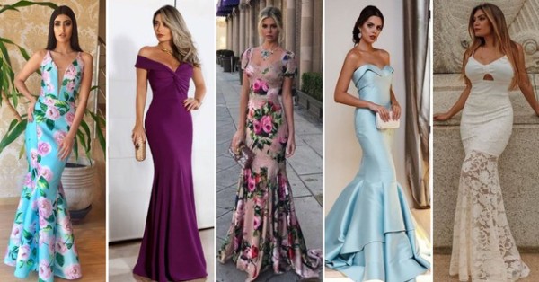 Modelos de vestidos sereia de várias cores e estampas