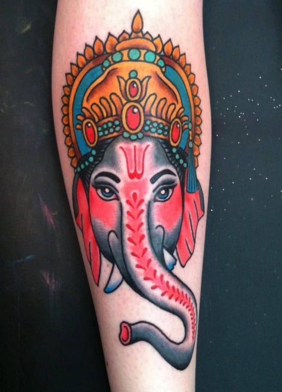 Tatuagem Ganesha colorida old school