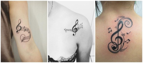 tatuagem de clave de sol com notas musicais