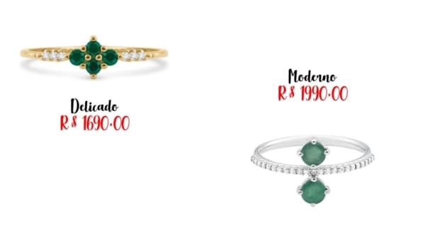 modelos e preços de anel de esmeralda