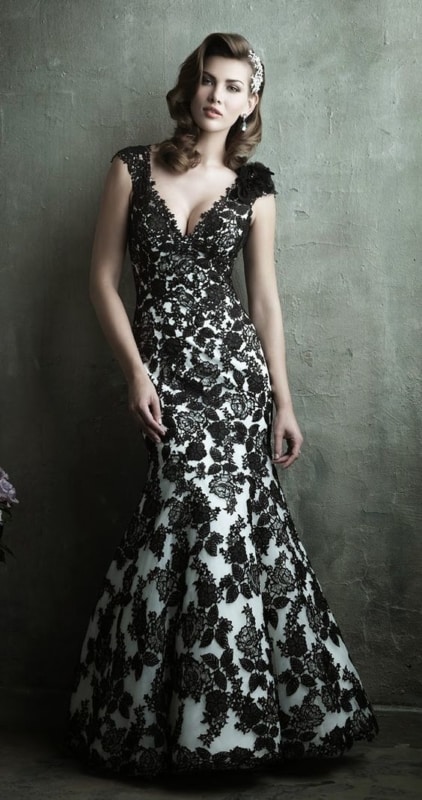 vestido de noiva sereia em preto e branco