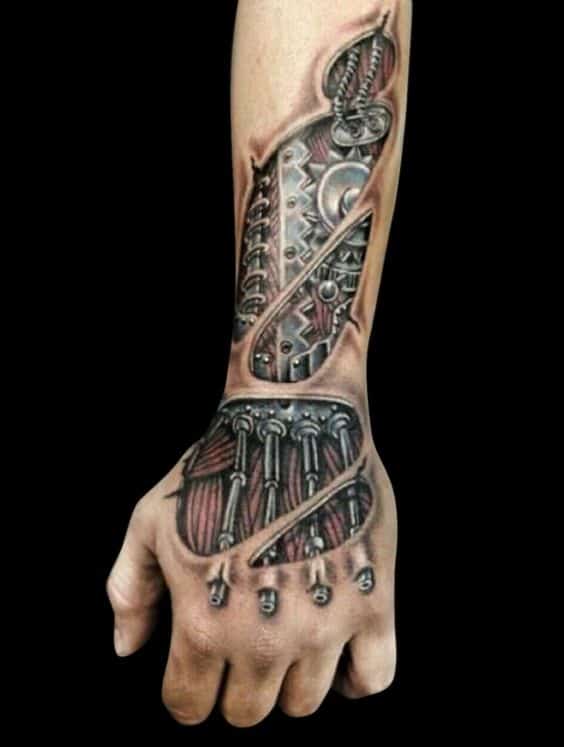tatuagem robótica na mão
