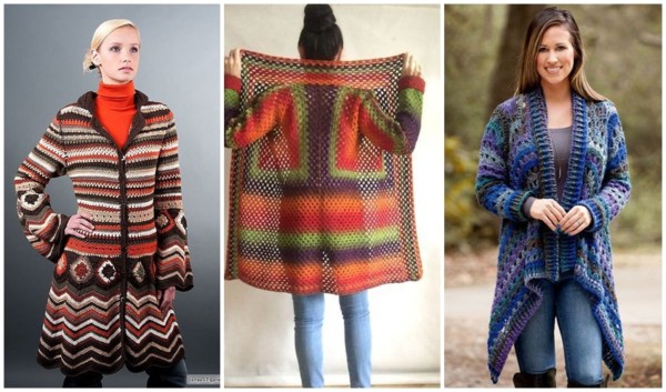 modelos de casaco colorido de crochê