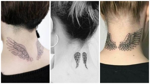 tatuagem feminina de asas na nuca