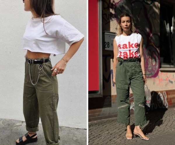 Streetwear combina com calça cargo feminina verde militar