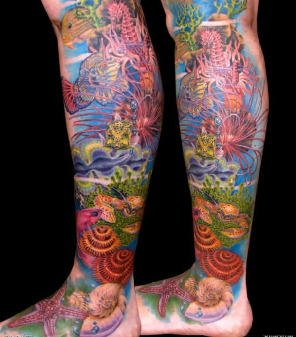 tattoo fundo do mar no braço colorida