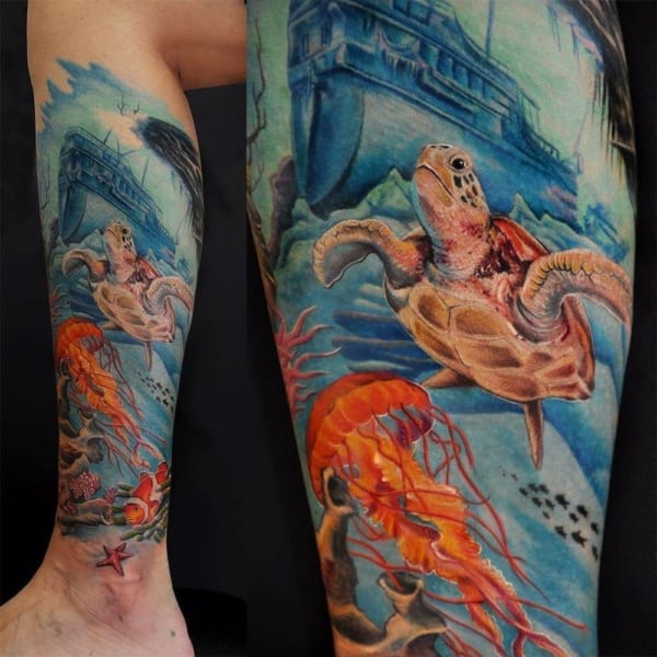 tattoo fundo do mar no braço
