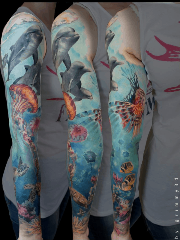 tatuagem fundo do mar no braço