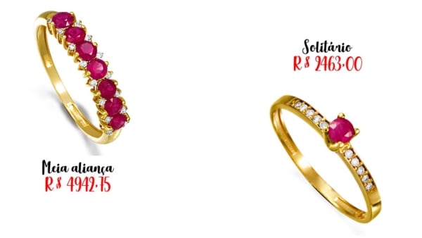 modelos e preços de anel de rubi