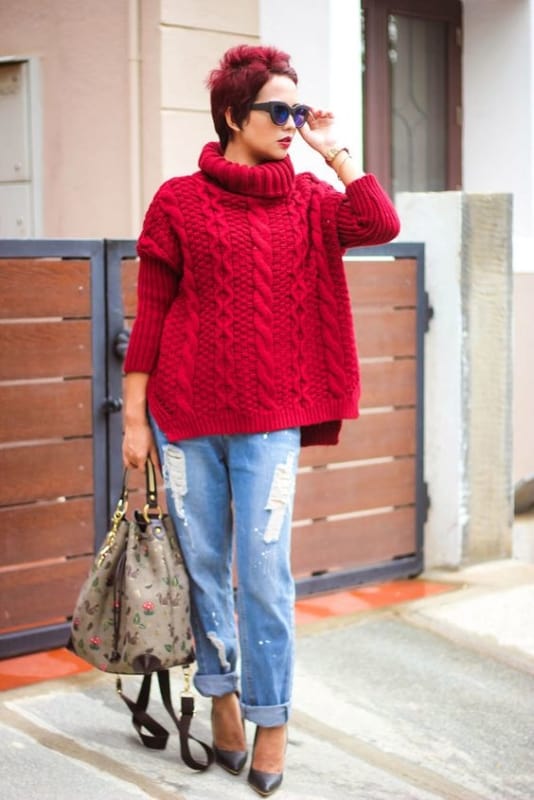 Pulôver feminino vermelho de tricô