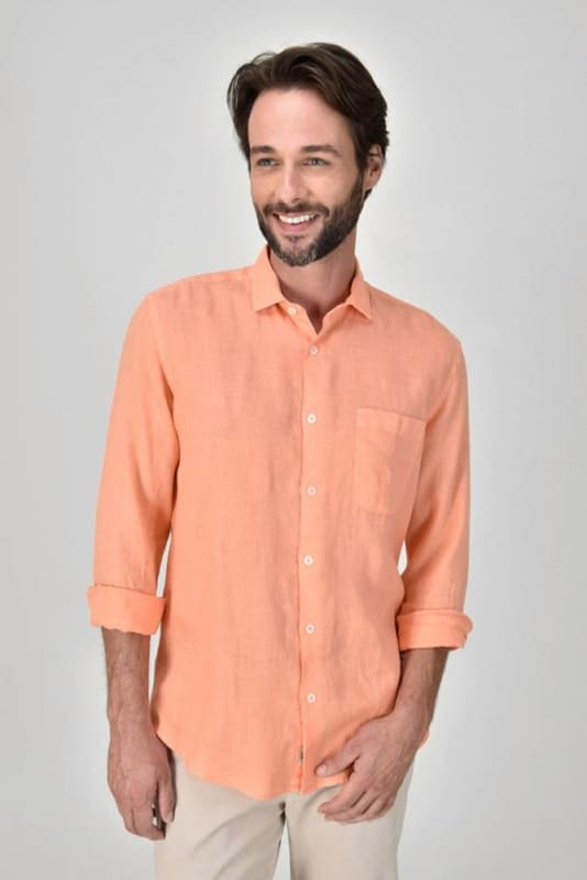 camisa de linho manga longa laranja