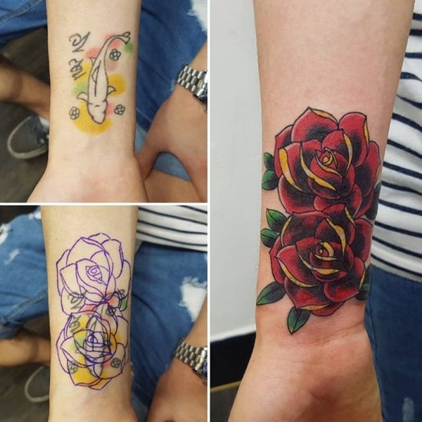 cover up tattoo no braço colorida