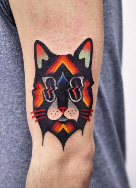 tatuagem psicodélica de gato