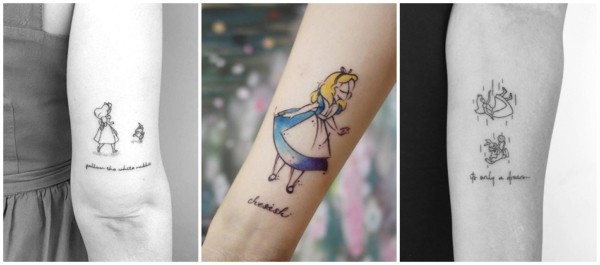 tatuagem delicada Alice no País das Maravilhas