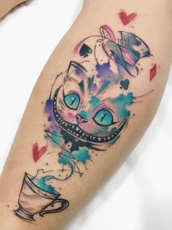 tatuagem gato de Alice no País das Maravilhas