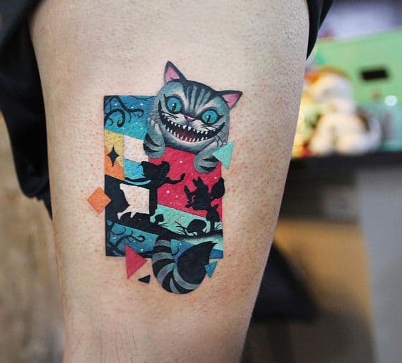 tatuagem moderna do gato de Alice no País das Maravilhas