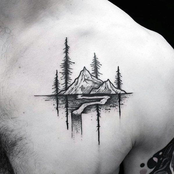tatuagem masculina de natureza em preto e branco